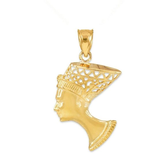 14K Solid Gold Queen Nefertiti Filigree Pendant